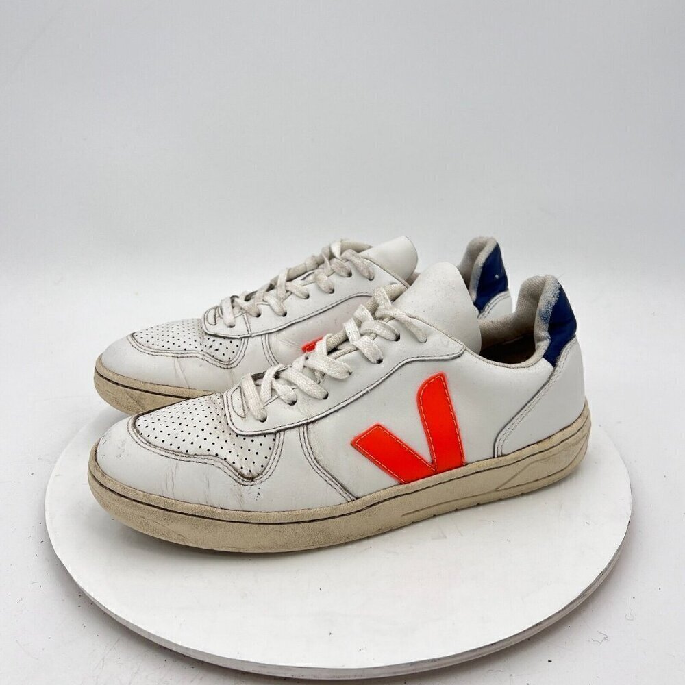 Veja V-10 Women Size 9 White Black Leather Red V Logo Casual Training Shoes